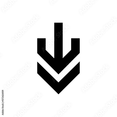 Bold downward arrow icon with layered chevrons, symbolizing a drop, reduction, or download action.