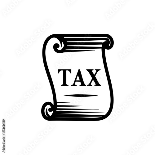 Scroll icon with the word "TAX" in bold, symbolizing old-style tax documents or federal taxation history.