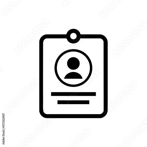 Minimalist ID badge icon with a user symbol and text lines, representing personal identification or credentials.