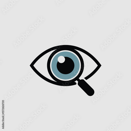Minimalist Icon Design Blue Green Eye Magnifying Glass Medical Healthcare Examination Optometry Vision Test Eye Care Symbol