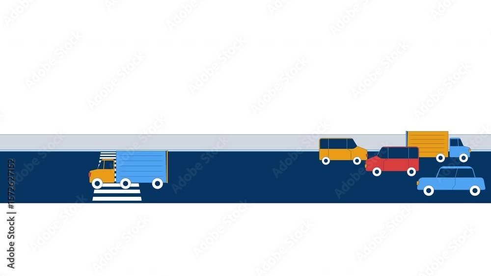 Urban traffic flow with pedestrian crosswalk 2D cartoon object animation. Moving autos, driving cars. Transportation. City road vehicles movement animated flat colorful item 4K video isolated on white