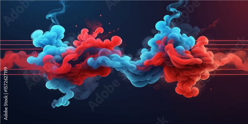 A mesmerizing 3D render of a red and blue liquid wave creates an underwater pattern, resembling the vibrant colors of jellyfish in the ocean