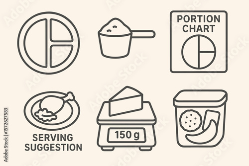 Food portion chart with serving suggestion and measurement icons