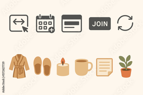 Minimalist icons of routine activities and relaxation essentials