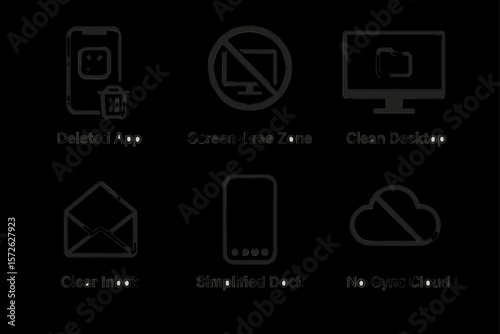 Minimalist digital habits icons: decluttering for focus and productivity