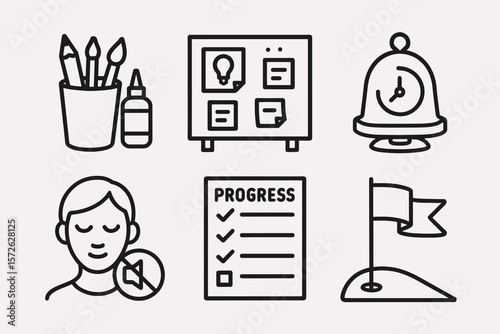 Creative tools and inspirational icons for productivity and success
