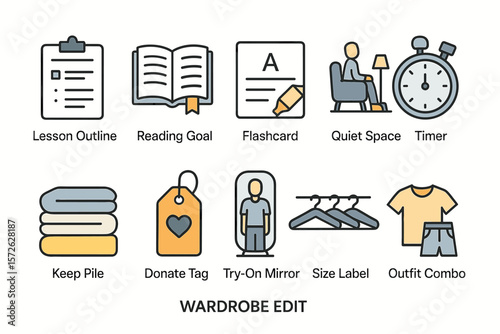 Wardrobe edit icons: organization, learning, and fashion inspiration toolkit