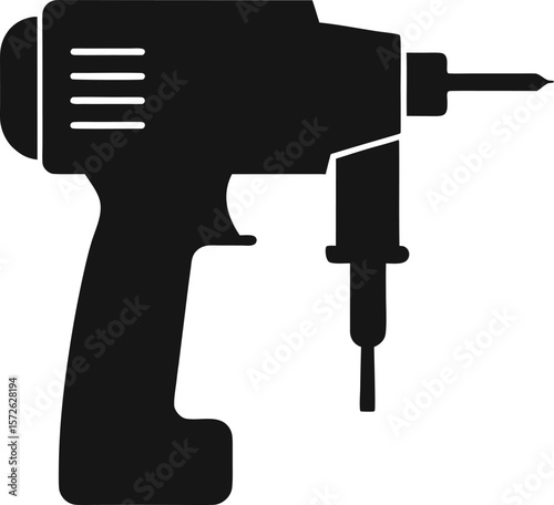 Simple Hammer Drill Silhouette Black Vector Illustration