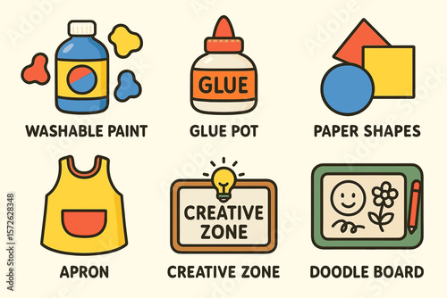 Colorful art supplies for creative kids' crafting fun