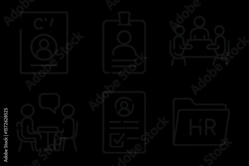 Human resources icons: cv, interview, meeting, profile, hr management, recruitment