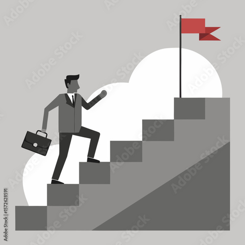 Businessman Climbing Stairs Icon – Minimalist Career Progress Symbol in Flat Style