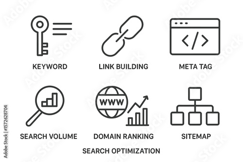 Digital marketing concepts: seo, keywords, and link building icons