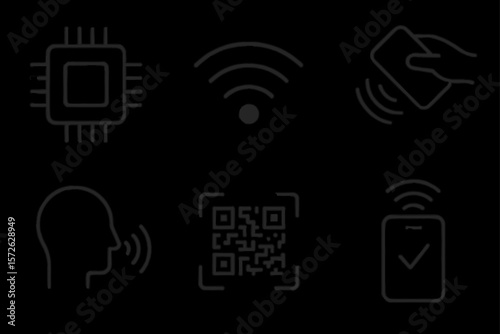 Icon set representing technology concepts like qr codes and nfc