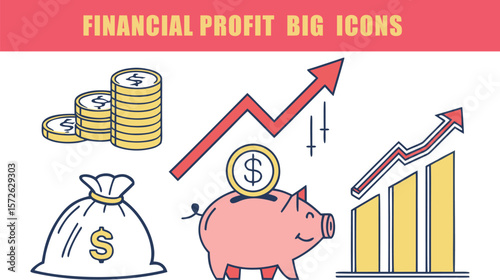 Financial profit set of vector icons