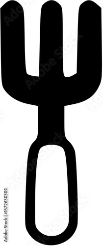 Simple Black Silhouette of a Three-Tined Garden Fork or Hand Rake