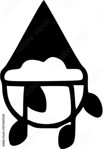 Stylized Black and White Water Drop with Cloud-Like Interior and Leaves