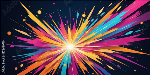 Bright pink and yellow fractal lines burst with colorful energy in a psychedelic digital art pattern