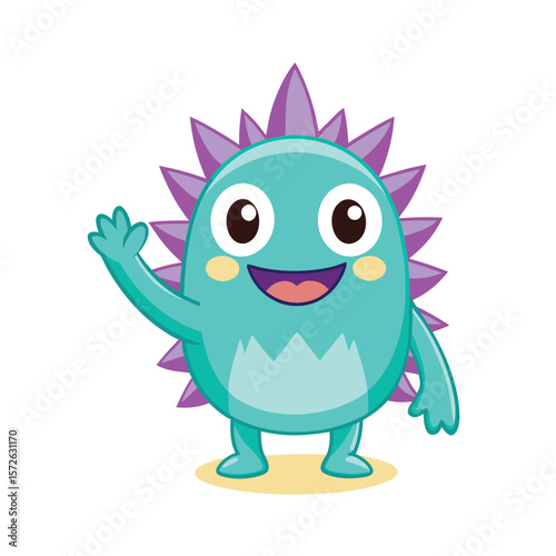 Wallpaper Mural Small Spiky Kawaii Monster Waving Hello with Big Eyes Torontodigital.ca