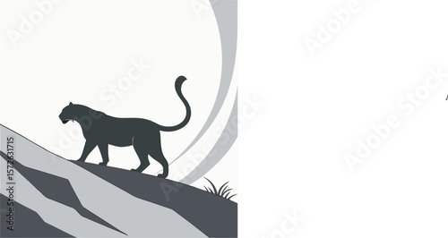Grey Tiger Silhouette Mountaintop Vector Illustration