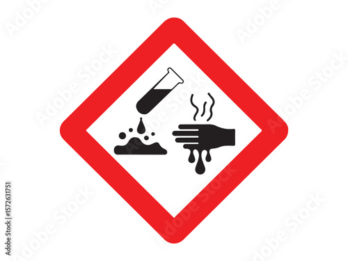 Corrosive hazard symbol indicating danger from chemical substances on skin