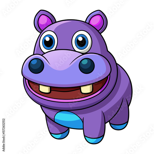 Adorable cartoon purple hippopotamus with big blue eyes and a wide smile showing teeth vector