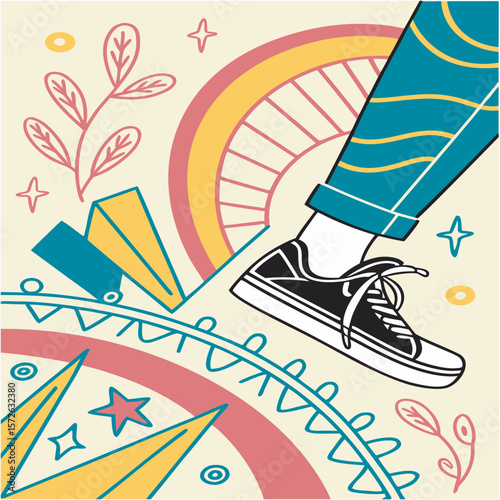 Black Sneaker Stepping on Abstract Pastel Shapes shoe
