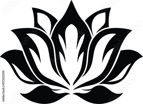 Lotus Flower Vector Design – Black and White Mandala-Inspired Floral Symbol