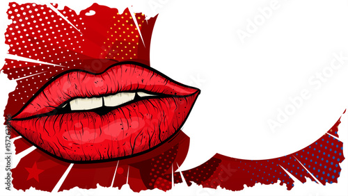 Pop art style lips and  speech bubble for promotion and  marketing  banner , poster with copy space- vector illustration