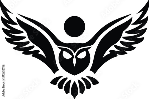 Tribal Owl with Wings Spread – Abstract Vector Symbol of Wisdom and Power