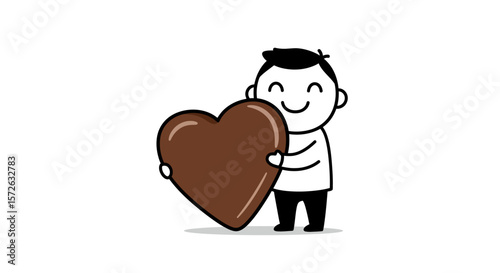Stick figure holding a large chocolate heart