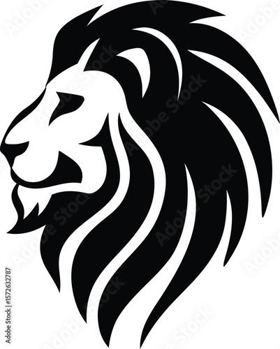 Lion Head Silhouette – Bold Black and White Vector Illustration