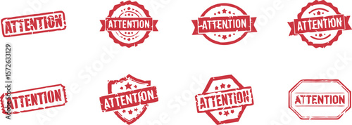 Attention stamp vector set grunge red rubber stamp icon attention needed signs