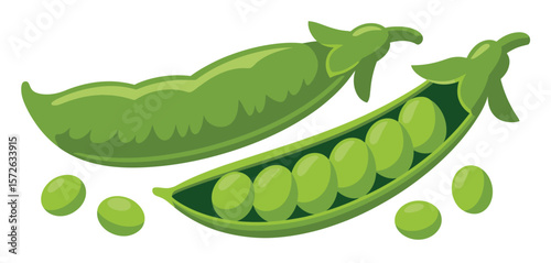  Fresh Green Peas in Pods and Scattered Peas