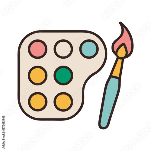Illustration of an artist's palette with various colors and paintbrush for creative expression
