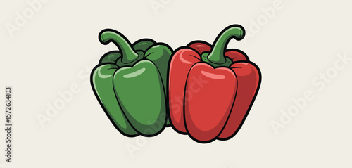  Two Colorful Bell Peppers Illustration