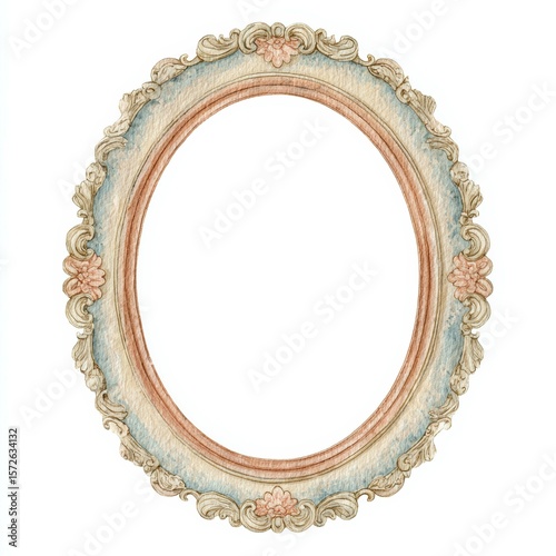 Intricately designed oval frame showcasing decorative patterns and soft colors for artistic displays