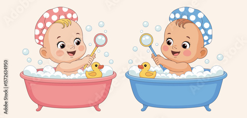 Two Cute Babies Taking a Bath