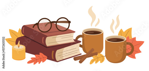 Autumn Cozy Reading Nook with Coffee and Books