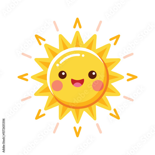 Sun with Cheerful Face and Rays in Zigzag Pattern Vector