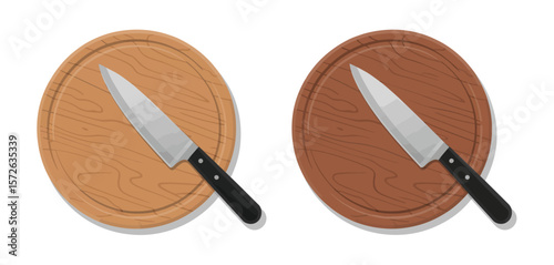 Round Wooden Cutting Boards with Knives