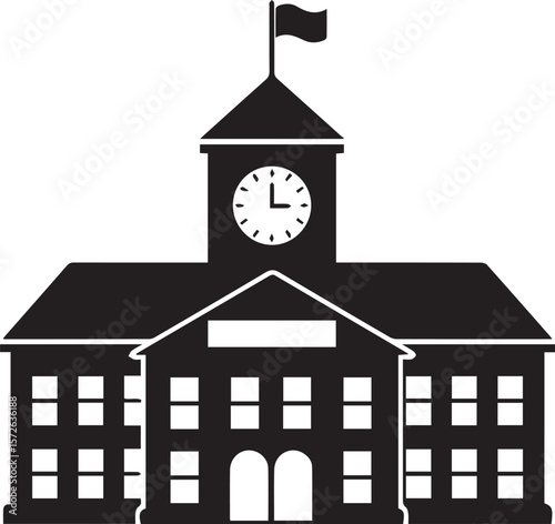 School Building Silhouette Vector Style Illustration