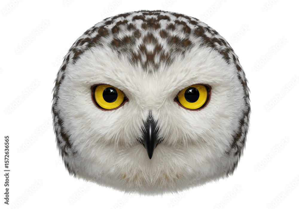 Naklejka premium Isolated Striking Portrait of a Snowy Owl Face