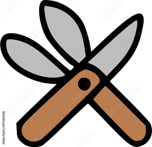 Crossed Pocket Knife with Multiple Blades, Simple Illustration