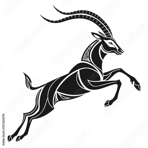 black and white Elegant Antelope Silhouette Vector – Jumping Deer Black and White Animal Illustrationhorse.