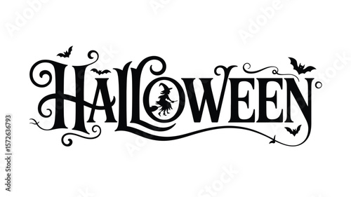 Halloween Horizontal Banner: Beautiful Witch, Ominous Branches & Bats Against Full Moon”