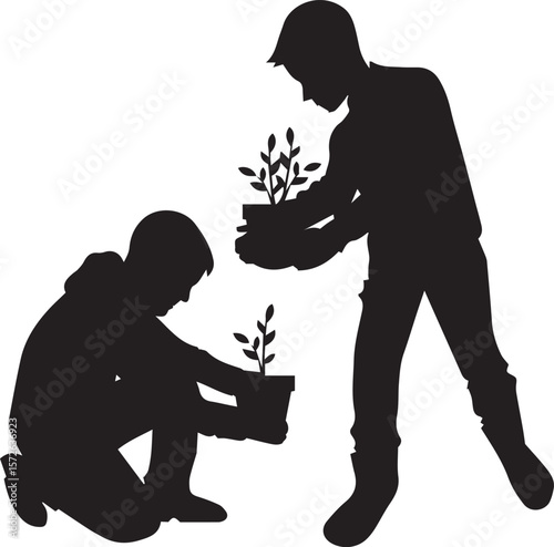 Tree Planting People Silhouette .