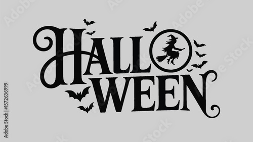 “Full‑Moon Halloween Header Featuring Witch, Spooky Branches and Flying Bats Vector”