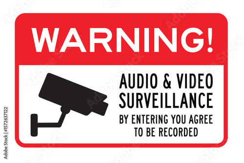 Surveillance Warning Sign – Audio Video Recording Notice with Camera Icon – High Quality Stock Image