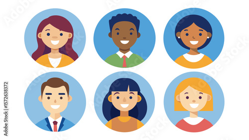 Diverse Avatar Set – Flat Style Circular Icons of Smiling People in Modern Illustration