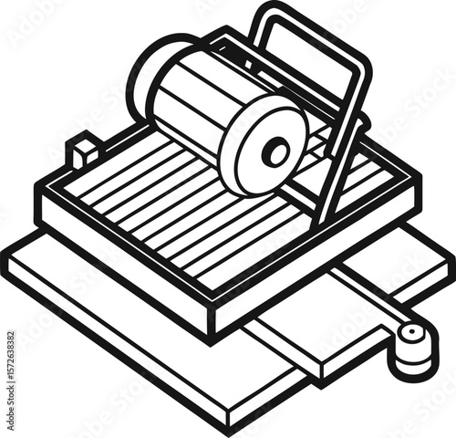 Tile Cutter and Tile Piece Vector Black Outline on White